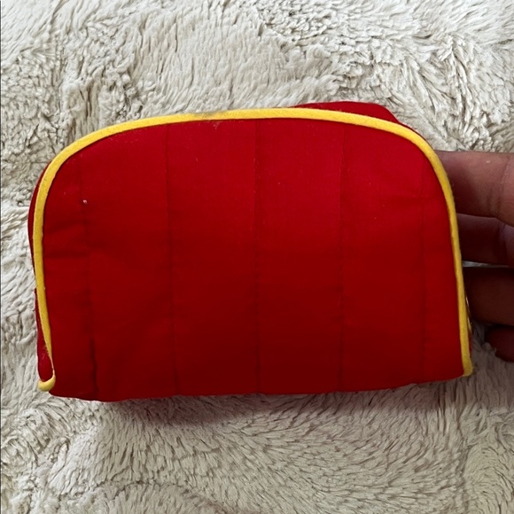 Chic Red Quilted Cosmetic Bag with Yellow Trim